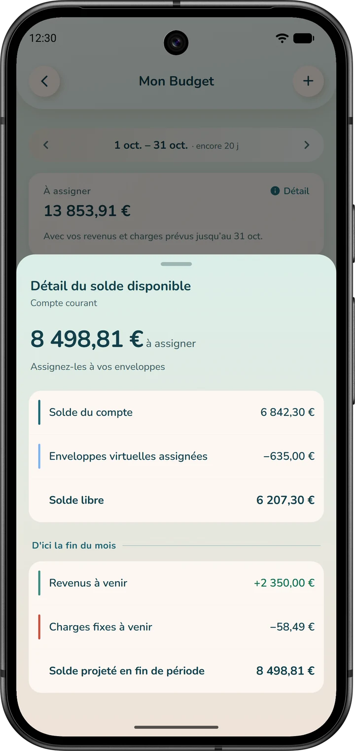 Détail du solde disponible : du solde libre au « Solde projeté en fin de période ».